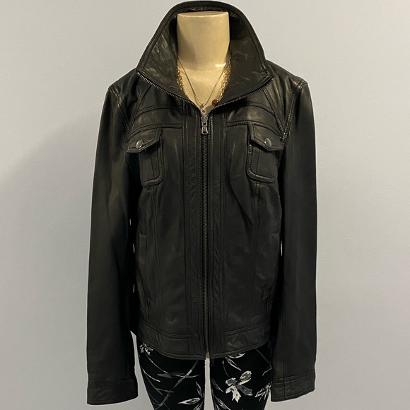 NWOT Black Rivet Wilsons Genuine Leather Moto Jacket In Black Size XL. - Picture 4 of 11